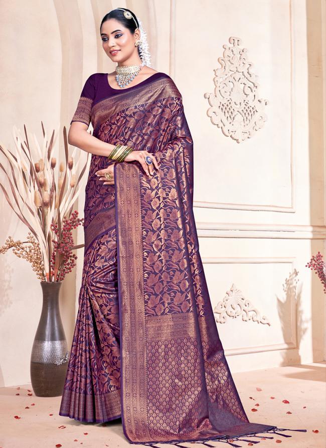 Banarasi Silk Purple Wedding Wear Weaving Saree